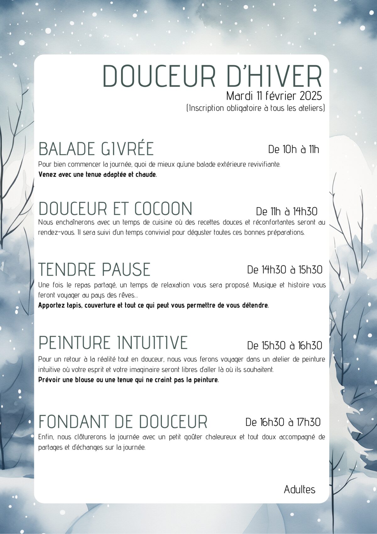 journée thématique douceur d'hiver 2