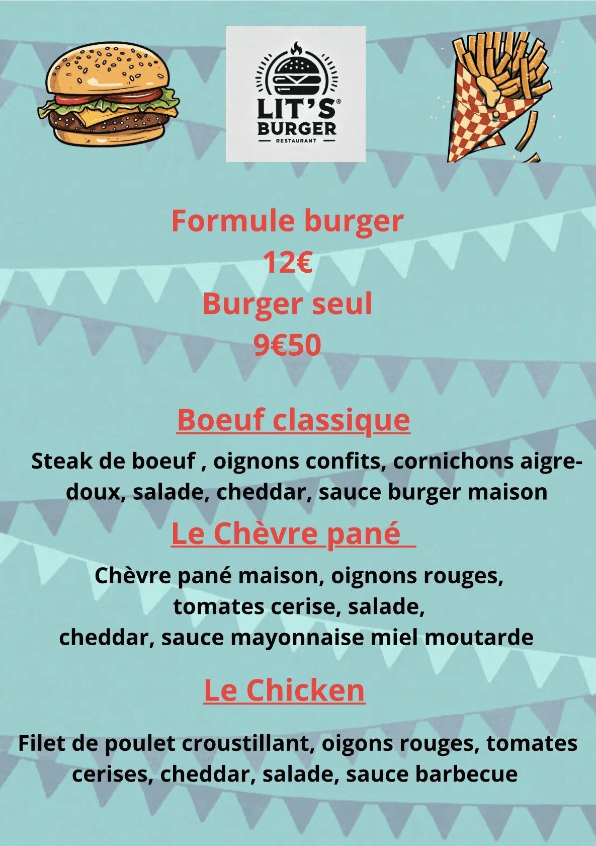 menu lit's burger