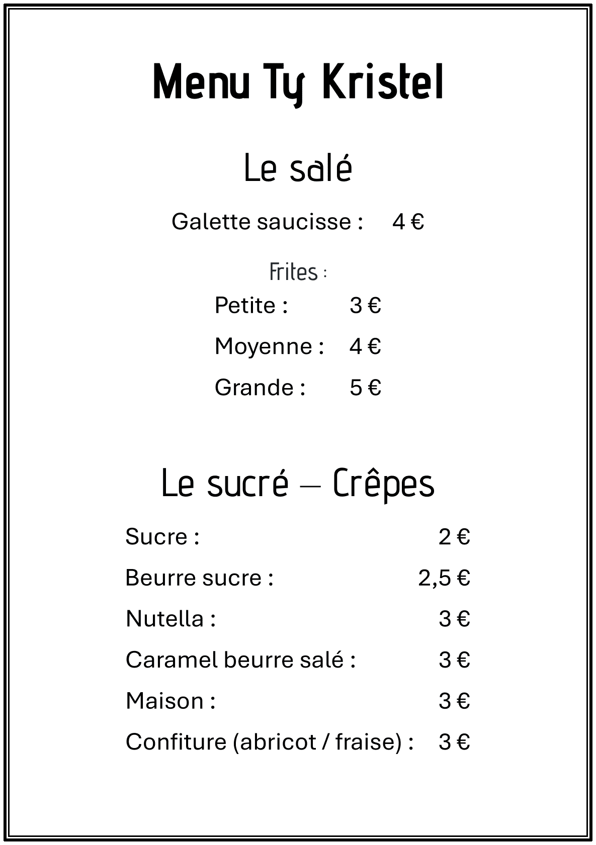 menu tykristel
